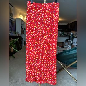 Good Luck Gem Small Red MIDI Skirt with slit detail floral yellow flowers